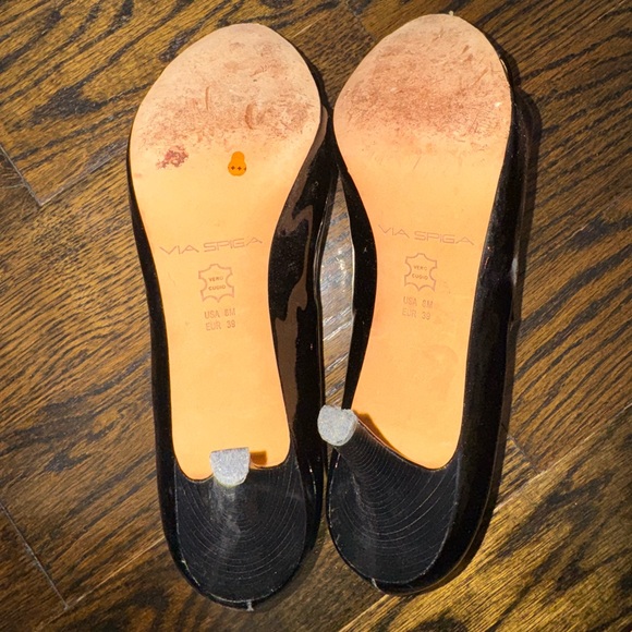 VIA SPIGA PATENT LEATHER BLACK PEEP-TOE HEELS SIZE SIZE 8 - Picture 5 of 5